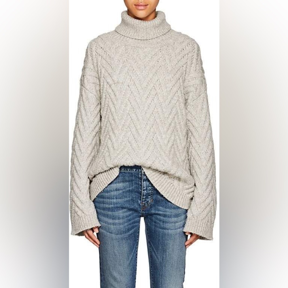 Nili Lotan Cream Cable Knit Turtleneck Sweater